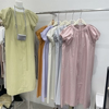 东大门连衣裙女2024夏季新法式(新法式)泡泡袖，纯色系带圆领衬衫裙气质长裙
