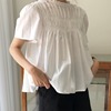 韩国chic夏季减龄气质时尚可爱温柔减龄木耳边褶皱短袖衬衫娃娃衫