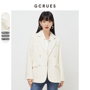 gcrues韩版西装外套女2024年春秋，宽松杏色小西装修身显瘦气质