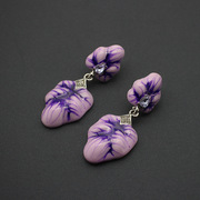 法国设计师款耳环彩色，手绘珐琅叶子精致优雅夸张耳钉紫色浪漫饰品