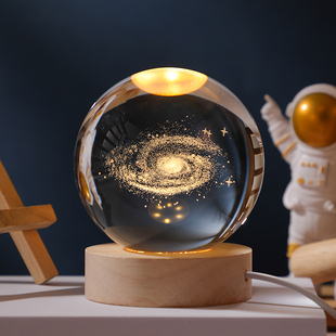 发光太阳系水晶球桌面摆件，创意玻璃球装饰品小夜灯情人节生日礼物