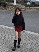 吉小可童装2023冬季儿童，毛衣红色格子，毛呢裙套装潮酷女童衣服