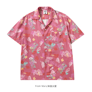 From Mars糖果海底 日系潮牌夏威夷趣味印花衬衫宽松休闲短袖衬衣