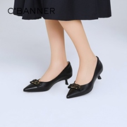 千女鞋春季黑色单鞋法式优雅气质单鞋，通勤鞋甜美浅口