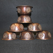 尼泊尔纯铜手工雕花八宝供水碗紫铜圣水杯佛堂用品进口法器多规格