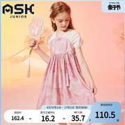 askjunior童装公主裙女童连衣裙，夏季中大童，洋气时髦儿童短袖裙子