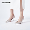 talitaqoom晚宴高跟鞋2023夏季黑色细跟尖头，单鞋香槟金婚鞋