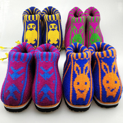 儿童毛线保暖棉鞋，手工编织居家冬季棉鞋