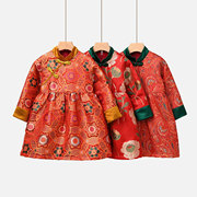 新年装儿童加绒连衣裙女童，中国风立领，旗袍裙拜年装唐装冬款