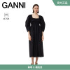 ganni女装黑色方领蝙蝠，袖罩衫修身长裙连衣裙f9092099