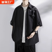 冰丝衬衫短袖夏季竹子新中式男装，中国风上衣，宽松休闲七分袖夏薄款