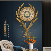 欧式挂钟客厅黄铜轻奢新中式创意静音时尚大气餐厅装饰麦穗石英钟