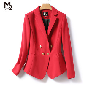 品牌断码M2女装西装春秋洋气时尚长袖宽松大码红色外套