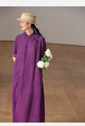 2023年原创设计女装重工手绣质朴刺绣旗袍棉麻亚麻复古连衣裙