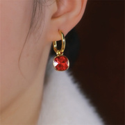 2024红色水晶几何耳环女时尚设计感两面佩戴滴釉耳坠耳饰