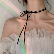 黑色星星蕾丝系带项链，简约气质蝴蝶结，颈链公主个性锁骨链