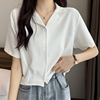 白色雪纺衬衫女短袖夏装韩系大码胖mm200斤设计感小众职业衬衣