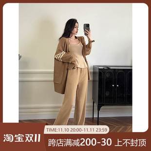 江合美条纹毛衣女(毛衣女)小众设计感2022秋冬季加厚v领长袖黑色开衫上衣