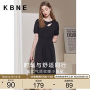 黑色连衣裙女中长款夏季kbne2023法式设计气质，收腰显瘦小黑裙