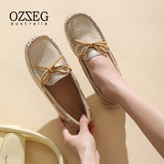 OZZEG豆豆鞋女春夏季船鞋蜥蜴纹软底浅口舒适新平底鞋防滑孕妇鞋