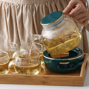 北欧陶瓷花茶壶套装耐热玻璃，蜡烛加热下午茶，花茶水果茶壶花草茶具