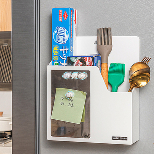 日本冰箱侧面磁吸收纳盒置物架磁铁免打孔壁挂式厨房保鲜膜储物盒