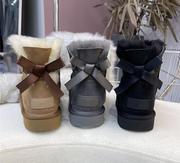 桑坡村冬季短筒丝带蝴蝶结，羊皮毛一体雪地，靴女靴羊毛雪地棉鞋