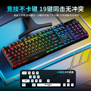 跨境猎擎GX50游戏键盘台式机电脑电竞外设机械手感彩虹背光键
