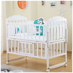 双层婴儿床实木白漆宝宝床松木，储物摇篮床游戏，床多功能bb床摇摇床