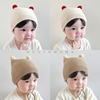 秋冬韩版可爱针织毛线小毛球系带护耳帽纯色婴儿胎帽男女宝宝帽子