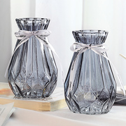 二件套玻璃花瓶创意摆件欧式透明水培植物绿萝富贵竹百合花盆
