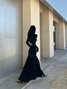 VENUIE高个子女神长裙赫本风气质连衣裙春季高级感镂空优雅黑色裙