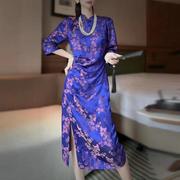 中国风桑蚕丝真丝提花缎面改良旗袍裙设计感高端气质中长款连衣裙