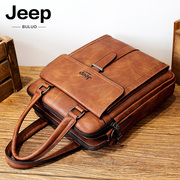 jeep吉普男包商务手提包，公文包男休闲横款软面单肩男士，包包手拎包