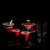 景德镇功夫茶具套装家用简约郎红釉镶银小茶杯陶瓷盖碗旅行泡茶器