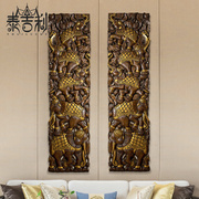 泰国雕花板中式复古电视背景墙壁饰壁挂实木大象玄关装饰木雕挂件