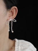 「纯白恋人」法式水晶蝴蝶结优雅气质百搭香槟高级感珍珠耳环耳夹