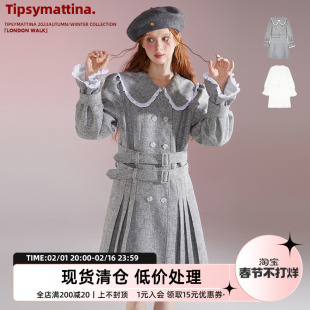 Tipsymattina微醺清晨 非正式学院风法式复古娃娃领长袖连衣裙女