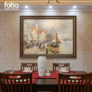 欧式餐厅装饰画美式饭厅挂画餐桌壁画大气玄关油画，肌理画建筑风景