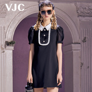 vjc威杰思春夏，女装法式黑色连衣裙，小个子显瘦赫本风裙