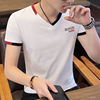 夏季男士短袖t恤韩版修身V领体恤青少年男装纯色打底衫半袖上衣潮