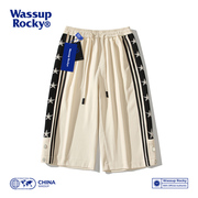 Wassup Rocky夏季嘻哈运动短裤男女美式休闲直筒排扣裤情侣七分裤