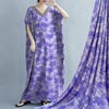 真丝棉绸布料垂感不皱夏季高档服装面料紫色印花丝绸贡缎绵绸薄款