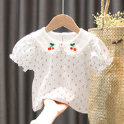 女童短袖t恤夏装洋气1-6岁女宝宝，娃娃领打底衫婴幼儿可爱上衣