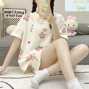 睡衣女夏季短袖可爱卡通韩版大码家居服2024年夏天套装可外穿