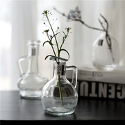 日式手工拉丝雕刻透明插花玻璃艺术花瓶家居，装饰摆件桌面水培简约