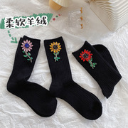 韩国水钻小花羊绒加厚堆堆袜秋季手工保暖长筒短靴堆堆袜女ins潮