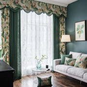 速发现代简约美式田园棉麻，纯色拼接卧室客厅，飘窗窗帘窗纱成品