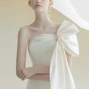 时尚白色法式连衣裙抹胸性感优雅中长款小礼服裙子2023女