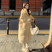 奶黄色羽绒棉服女中长款2023年冬季韩版宽松学生面包服加厚潮